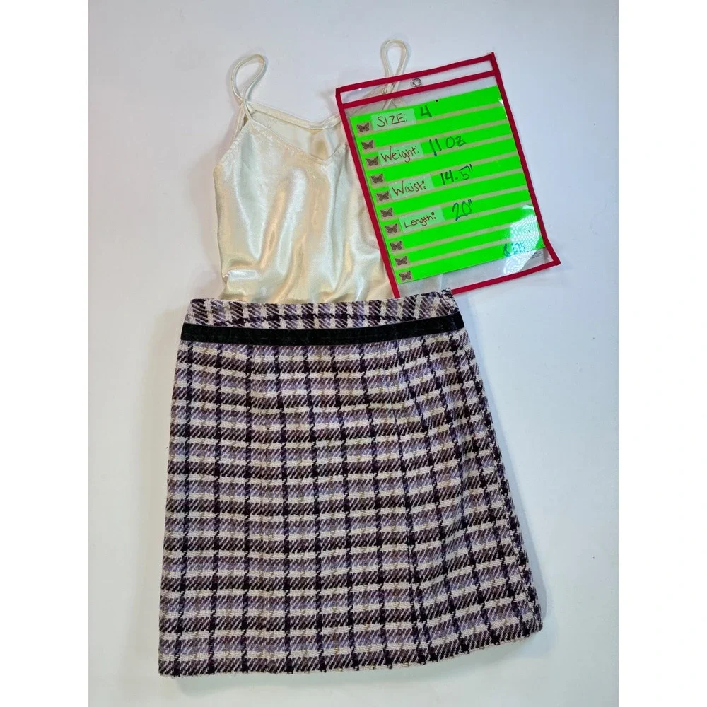 Ann Taylor LOFT Plaid Tweed Skirt Purple Gray Women's Size 4 Mini